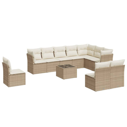 Loungegrupp för trädgården m. dynor 11 delar beige konstrotting