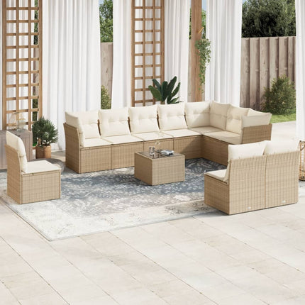 Loungegrupp för trädgården m. dynor 11 delar beige konstrotting