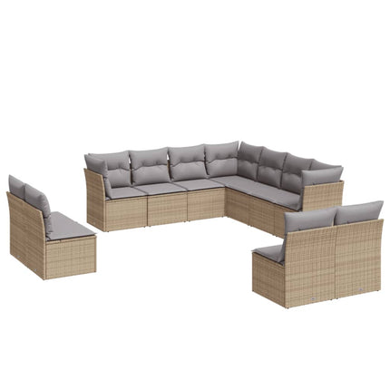 Loungegrupp för trädgården m. dynor 11 delar beige konstrotting