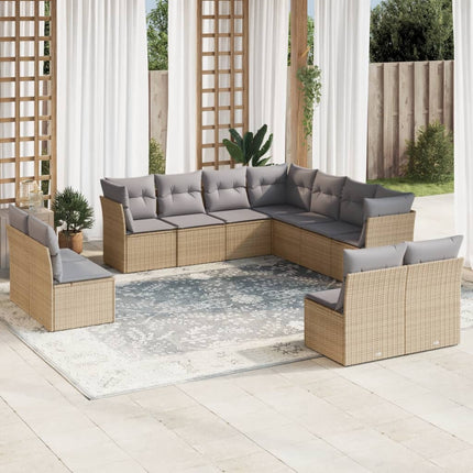Loungegrupp för trädgården m. dynor 11 delar beige konstrotting