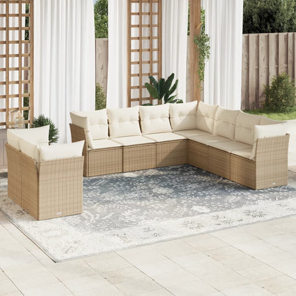 Soffgrupp för trädgården med dynor 9 delar beige konstrotting