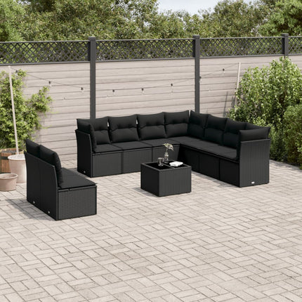 Loungegrupp 10 delar med svarta dynor konstrotting