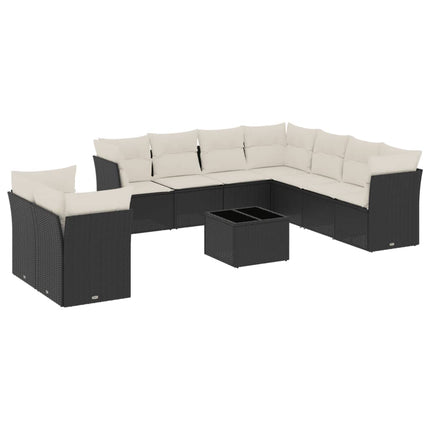 Loungegrupp 10 delar med svarta dynor konstrotting
