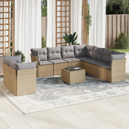 Soffgrupp för trädgård med dynor 10 delar beige konstrotting