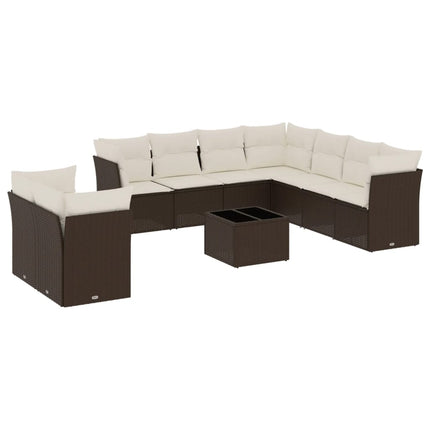 Loungegrupp 10 delar med brun dynor konstrotting