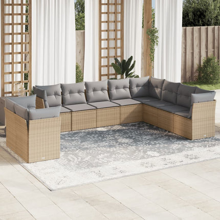 Soffgrupp för trädgård med dynor 10 delar beige konstrotting