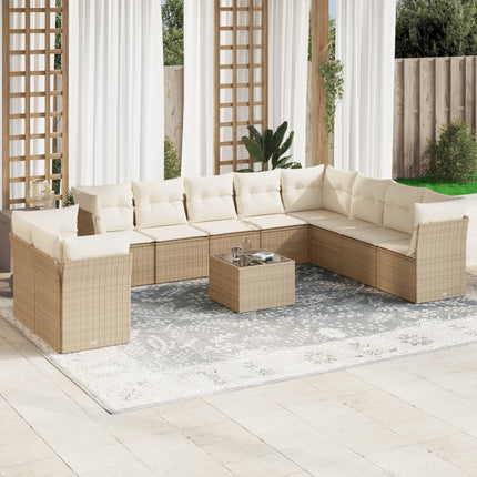 Loungegrupp för trädgården m. dynor 11 delar beige konstrotting