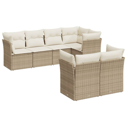 Matgrupp för trädgården med dynor 7 delar beige konstrotting