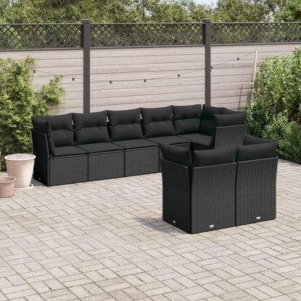 Loungegrupp för trädgården med dynor 8 delar svart konstrotting