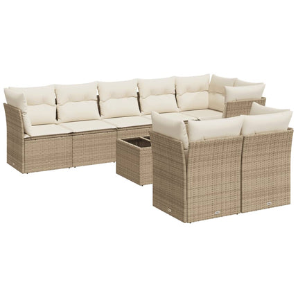 Soffgrupp för trädgården med dynor 9 delar beige konstrotting