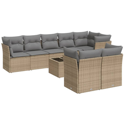 Soffgrupp för trädgården med dynor 9 delar beige konstrotting
