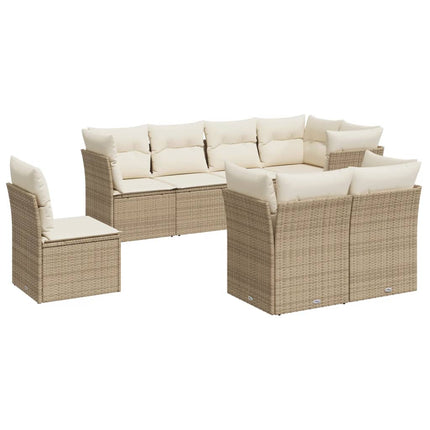 Matgrupp för trädgården med dynor 8 delar beige konstrotting