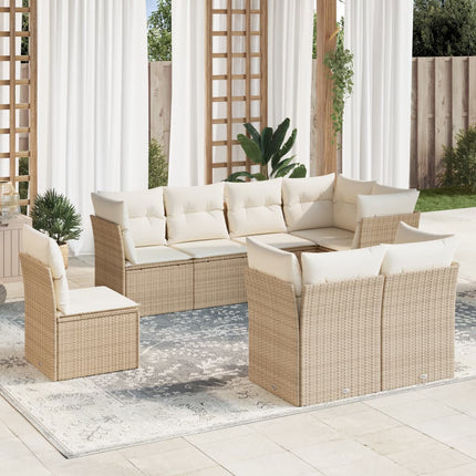 Matgrupp för trädgården med dynor 8 delar beige konstrotting