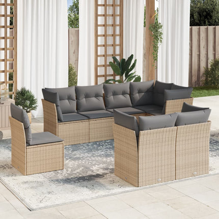 Matgrupp för trädgården med dynor 8 delar beige konstrotting