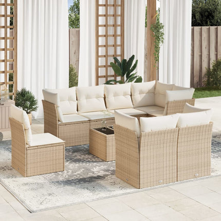 Soffgrupp för trädgården med dynor 9 delar beige konstrotting