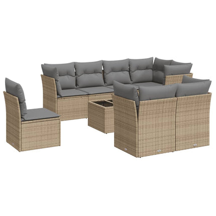 Soffgrupp för trädgården med dynor 9 delar beige konstrotting