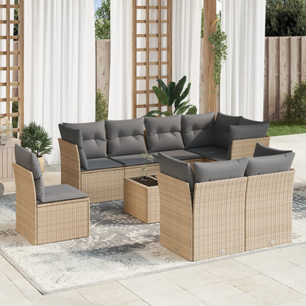 Soffgrupp för trädgården med dynor 9 delar beige konstrotting