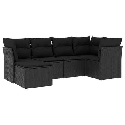 Loungegrupp med dynor 6 delar svart konstrotting