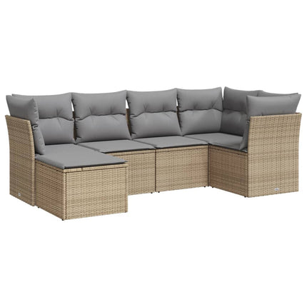 Soffgrupp för trädgården med dynor 6 delar beige konstrotting