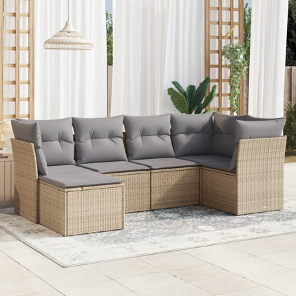 Soffgrupp för trädgården med dynor 6 delar beige konstrotting