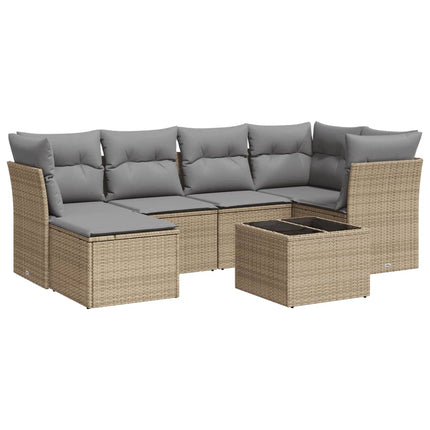 Matgrupp för trädgården med dynor 7 delar beige konstrotting
