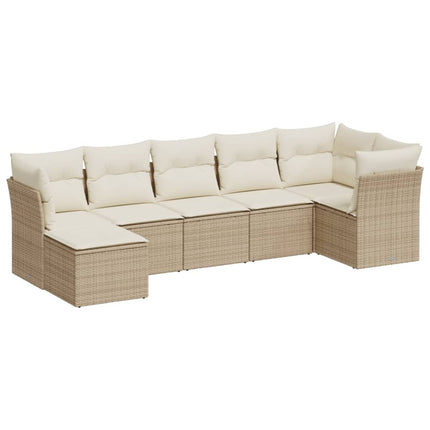 Matgrupp för trädgården med dynor 7 delar beige konstrotting