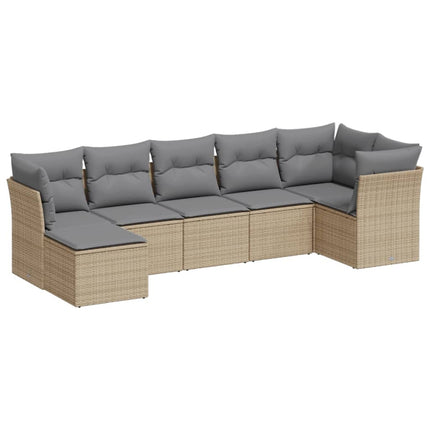 Matgrupp för trädgården med dynor 7 delar beige konstrotting
