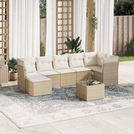 Matgrupp för trädgården med dynor 8 delar beige konstrotting