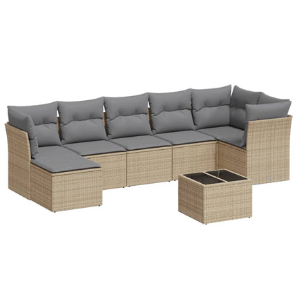 Matgrupp för trädgården med dynor 8 delar beige konstrotting