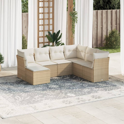 Matgrupp för trädgården med dynor 7 delar beige konstrotting