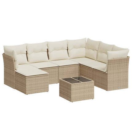 Matgrupp för trädgården med dynor 8 delar beige konstrotting
