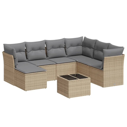 Matgrupp för trädgården med dynor 8 delar beige konstrotting