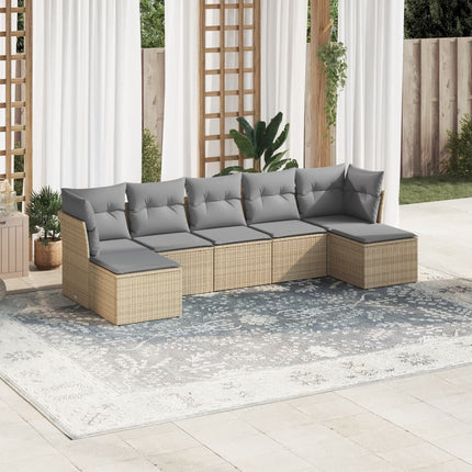Matgrupp för trädgården med dynor 7 delar beige konstrotting