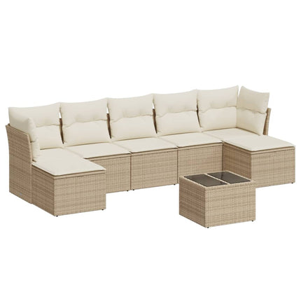 Matgrupp för trädgården med dynor 8 delar beige konstrotting