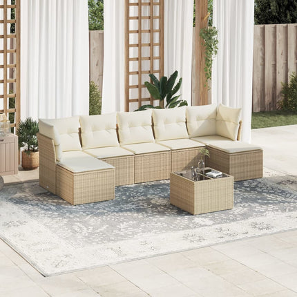 Matgrupp för trädgården med dynor 8 delar beige konstrotting