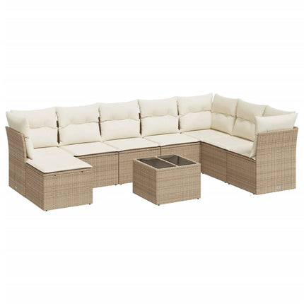 Soffgrupp för trädgården med dynor 9 delar beige konstrotting