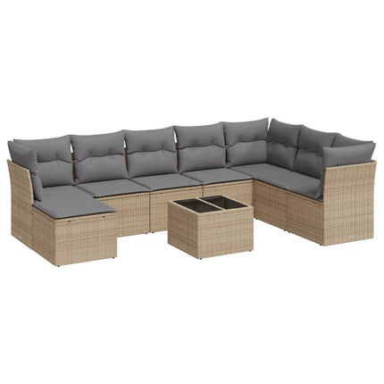 Soffgrupp för trädgården med dynor 9 delar beige konstrotting