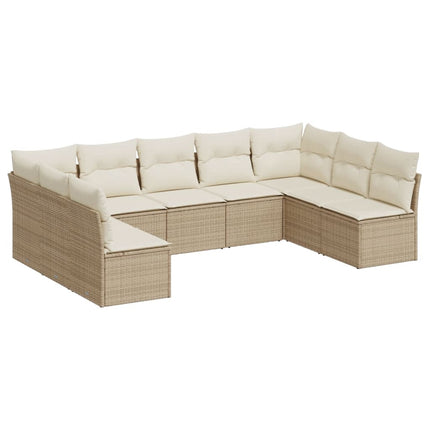 Soffgrupp för trädgården med dynor 9 delar beige konstrotting
