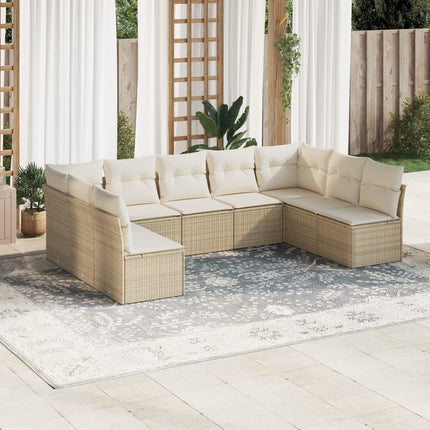 Soffgrupp för trädgården med dynor 9 delar beige konstrotting
