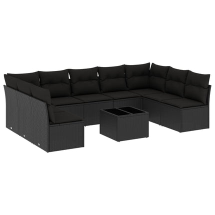 Loungegrupp 10 delar med svarta dynor konstrotting