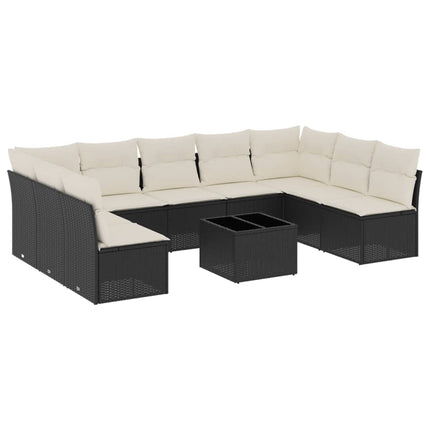Loungegrupp 10 delar med svarta dynor konstrotting