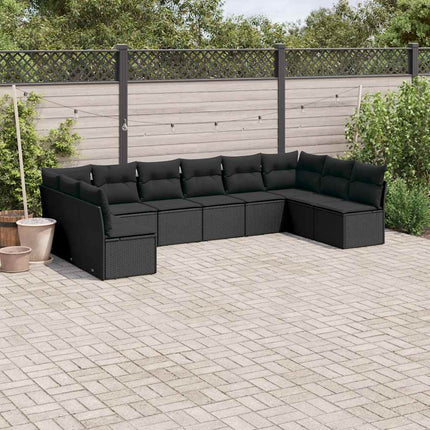 Loungegrupp 10 delar med svarta dynor konstrotting