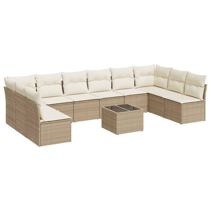 Loungegrupp för trädgården m. dynor 11 delar beige konstrotting