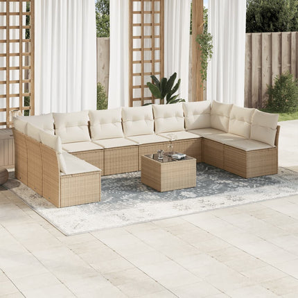 Loungegrupp för trädgården m. dynor 11 delar beige konstrotting