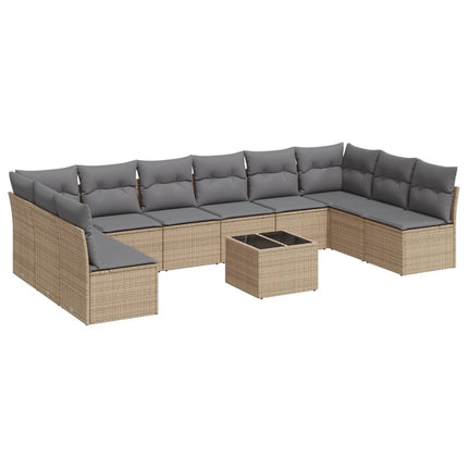 Loungegrupp för trädgården m. dynor 11 delar beige konstrotting