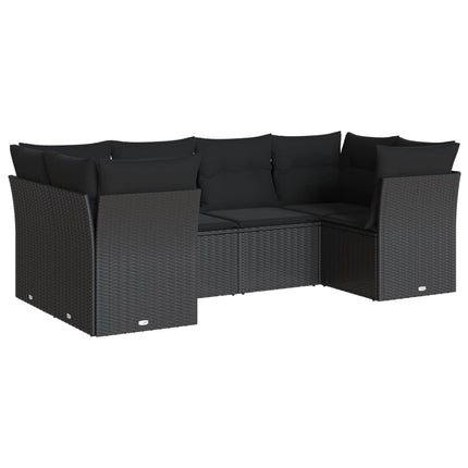 Loungegrupp med dynor 6 delar svart konstrotting