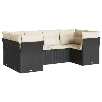 Loungegrupp med dynor 6 delar svart konstrotting