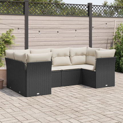 Loungegrupp med dynor 6 delar svart konstrotting