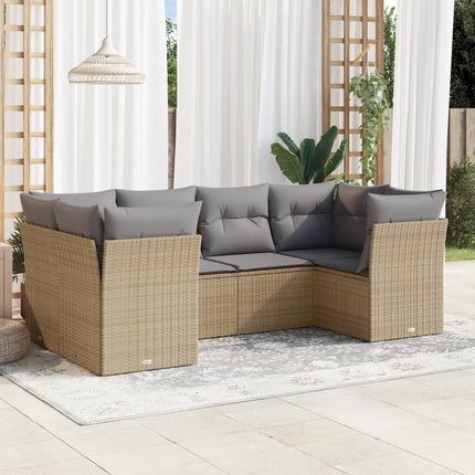 Soffgrupp för trädgården med dynor 6 delar beige konstrotting