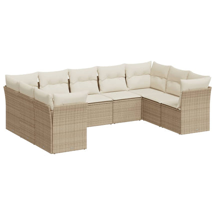Soffgrupp för trädgården med dynor 9 delar beige konstrotting
